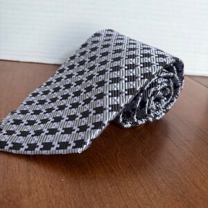 NWT XMI Mens Silk Tie Black Lavender Houndstooth Pattern Hand Made in USA